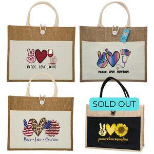 Custom Canvas Tote Bag, Made to order "Peace, Love...", Cream tote, Large Size